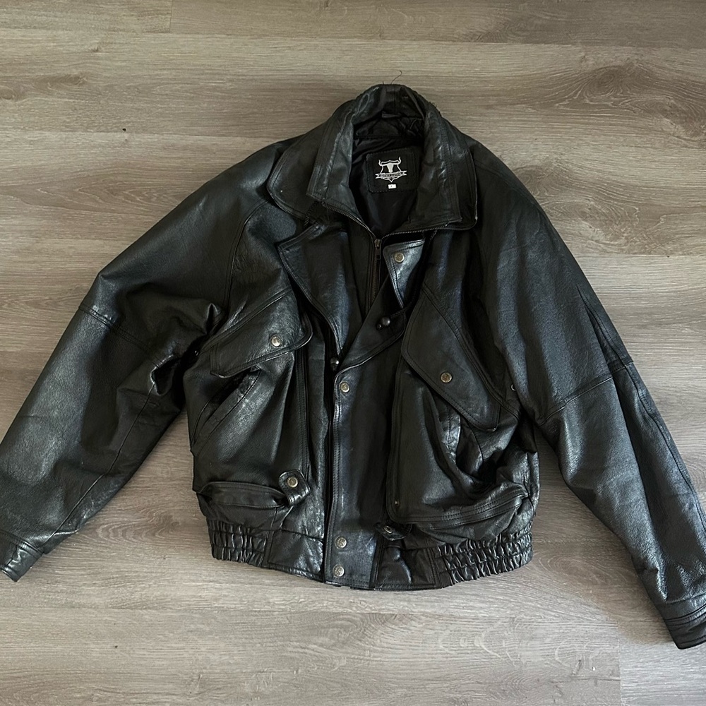 Vintage Rocky Since 1962 Heavy Leather Motorcycle Jacket Size L
